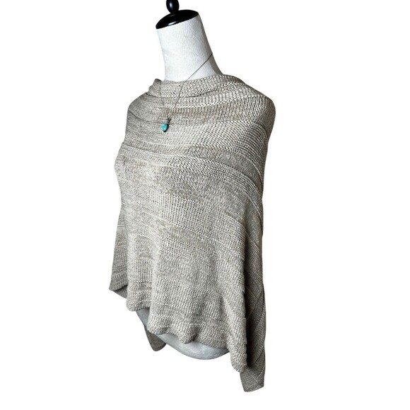 Chico’s Open Knit Poncho Asymmetric Open Side S/M Oatmeal Beige Boho Chic Beachy - Picture 4 of 8
